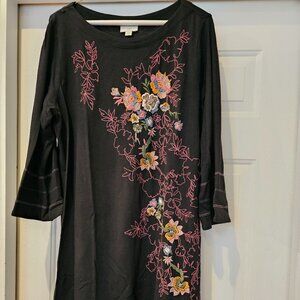 J. Jill Black Embroidered Dress Large